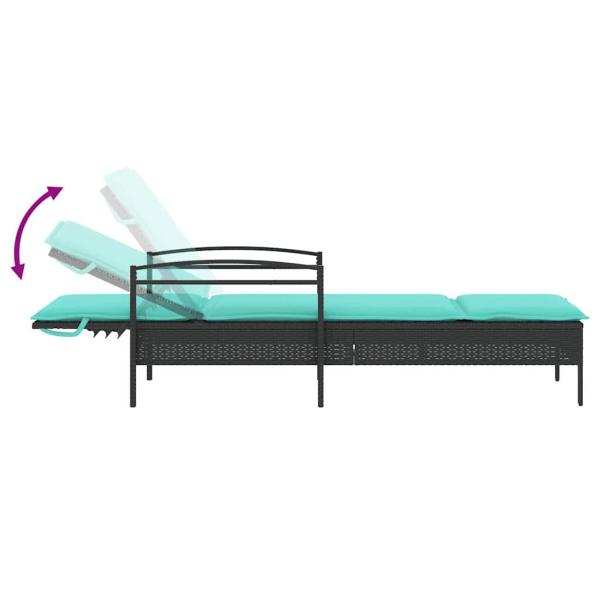 Sonnenliege mit Kissen Schwarz 63x200x81 cm Poly Rattan