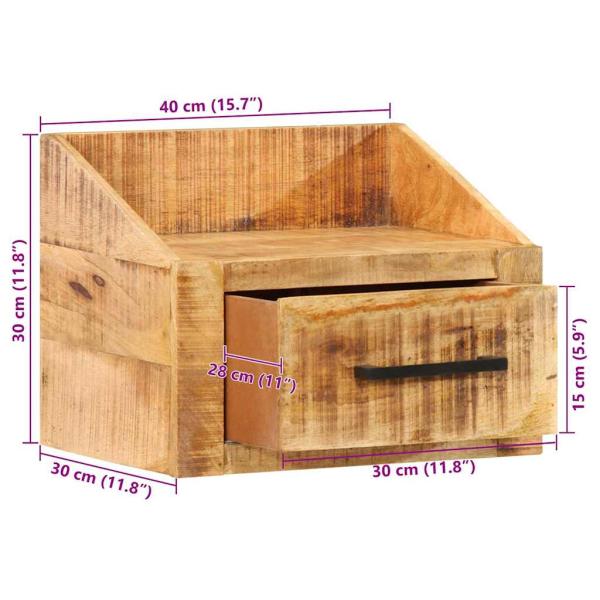 Nachttisch 40x30x30 cm Massivholz Rohes Mango