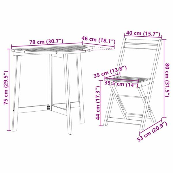 3-teiliges Klapp-Bistro Set Massivholz Akazie