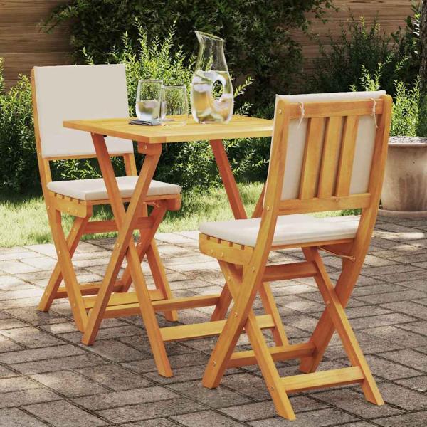 ARDEBO.de - 3-teiliges Faltbares Bistro-Set mit Kissen aus solidem Akazienholz