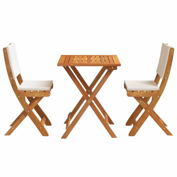 3-teiliges Faltbares Bistro-Set mit Kissen aus solidem Akazienholz