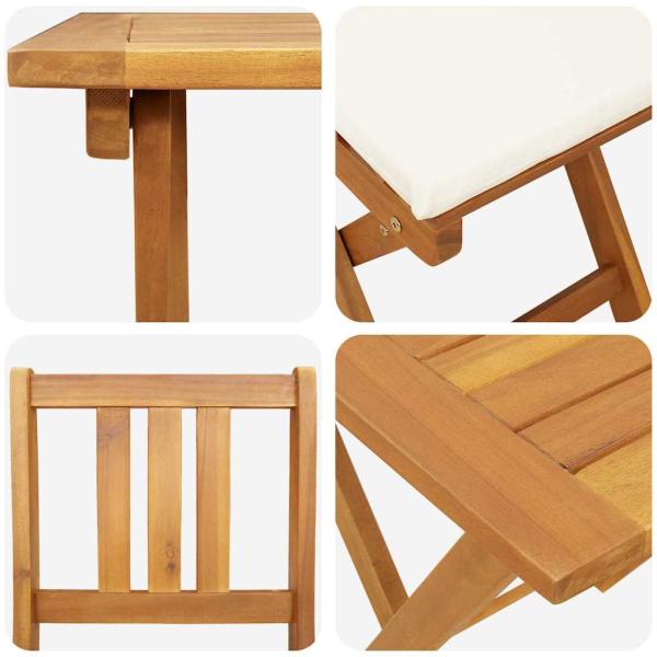 3-teiliges Faltbares Bistro-Set mit Kissen aus solidem Akazienholz