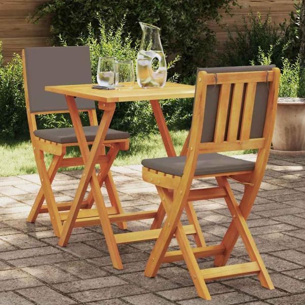 ARDEBO.de - 3-teiliges Faltbares Bistro-Set mit Kissen, Massivholz Akazie