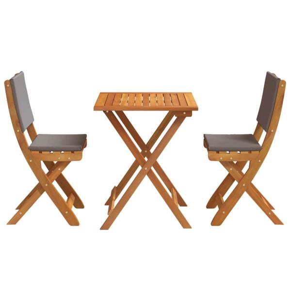 3-teiliges Faltbares Bistro-Set mit Kissen, Massivholz Akazie