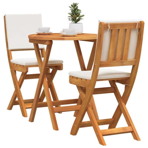 ARDEBO.de - 3-teiliges Faltbares Bistro-Set mit Kissen aus solidem Akazienholz