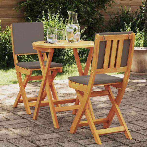 ARDEBO.de - 3-teiliges Klapp-Bistro Set mit Kissen aus solidem Akazienholz