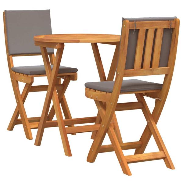3-teiliges Klapp-Bistro Set mit Kissen aus solidem Akazienholz