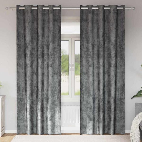 ARDEBO.de - Samtvorhänge 2 Stück mit Ösen Grau 245x140 cm
