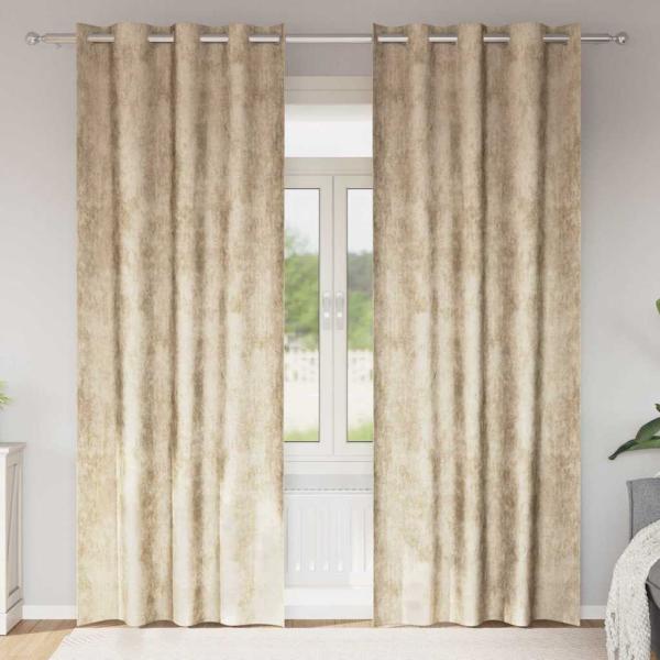 ARDEBO.de - Velvet Vorhänge 2 Stck mit Ösen Creme 245x140 cm