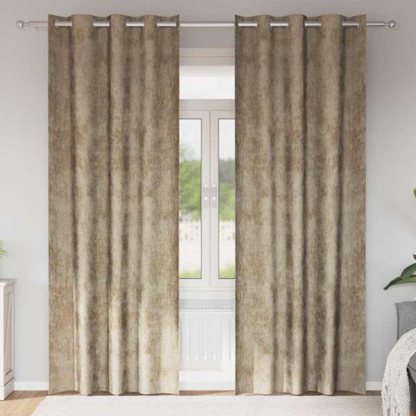 ARDEBO.de - Velvet Vorhänge 2 Stück mit Ösen Champagner 245x140 cm