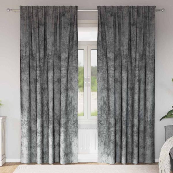 ARDEBO.de - Samtvorhänge 2 Stück mit Stangentasche Grau 225x140 cm