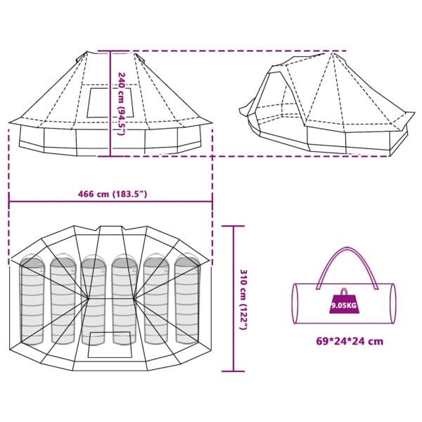 Familienzelt Tipi Blau 6-Personen wasserdicht