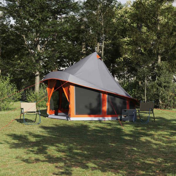 ARDEBO.de - Familienzelt Tipi Grau und Orange für 6 Personen, wasserdicht