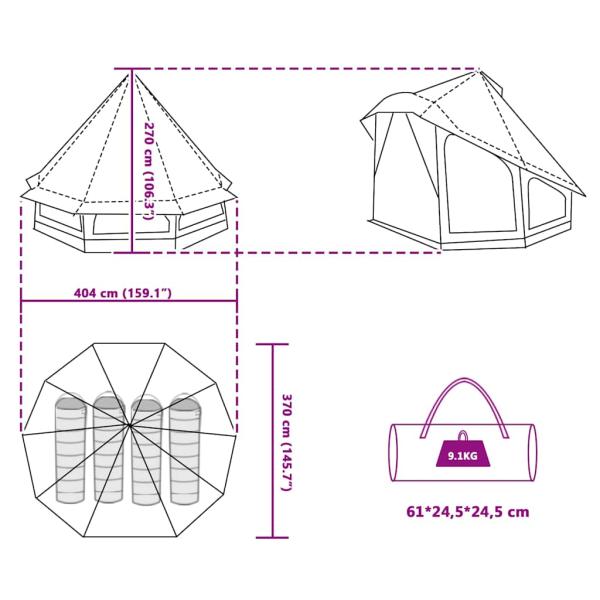 Tipi Zelt mit Dach Grau und Orange 404 x 370 x 270 cm Taft