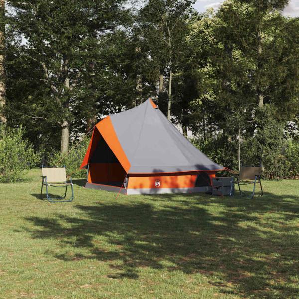 ARDEBO.de - Familienzelt Tipi Grau und Orange 8-Personen Wasserdicht