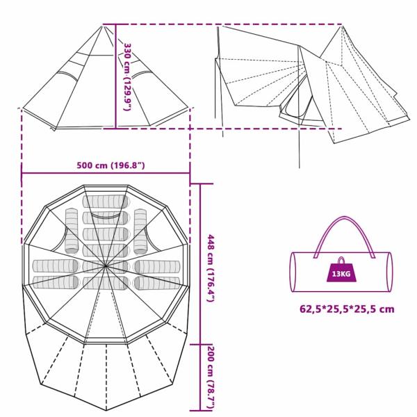 Familienzelt Tipi Blau 12-Personen wasserdicht