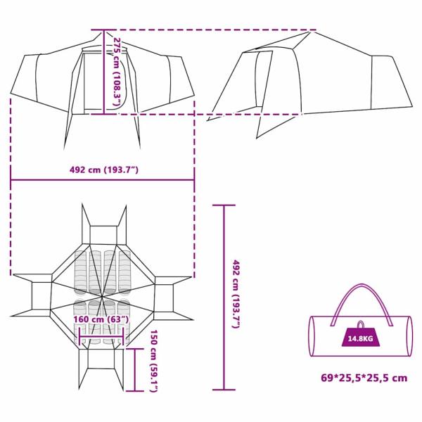 Familienzelt Tipi Grün 8-Personen wasserdicht