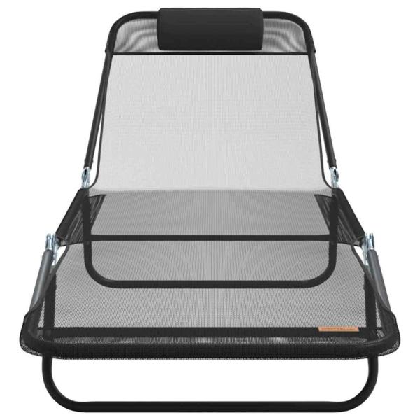 2 Stück Klappbare Sonnenliege mit Kopfstütze Schwarz Textilene