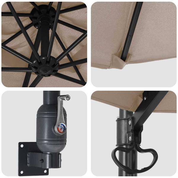 Patio Schirm Taupe Polyester Groß Faltbar Patio Schirm Rund