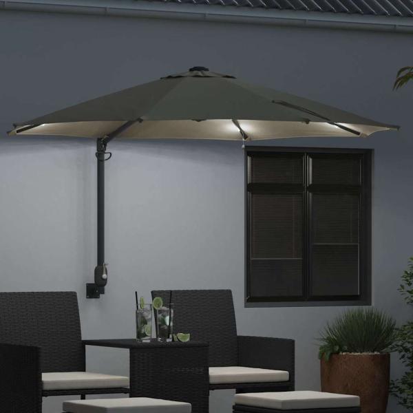 Wandmontierter Gartenparasol mit LEDs Sand 248 cm