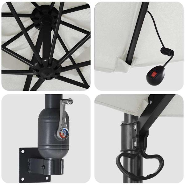 Wandmontierter Gartenparasol mit LEDs Sand 248 cm