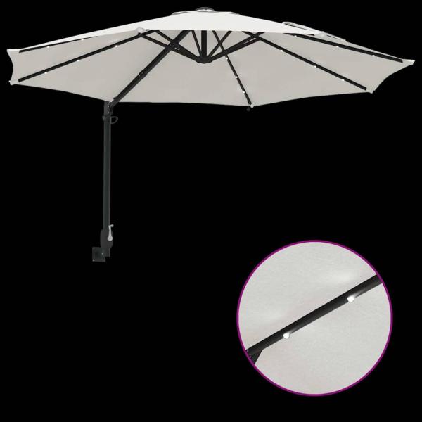 Wandmontierter Gartenparasol mit LEDs Sand 248 cm