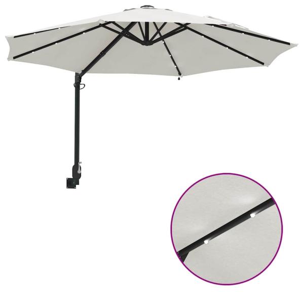 Wandmontierter Gartenparasol mit LEDs Sand 248 cm