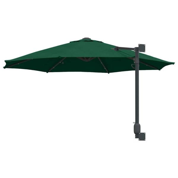 Wandmontierter Gartenparasol mit LEDs Grün 248 cm