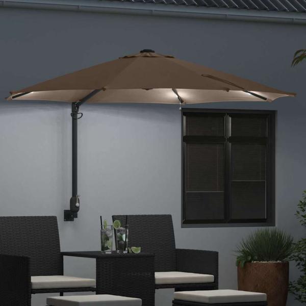 Wandmontierter Gartenschirm mit LED Taupe 248 cm