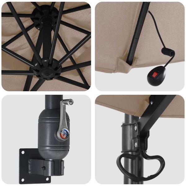 Wandmontierter Gartenschirm mit LED Taupe 248 cm