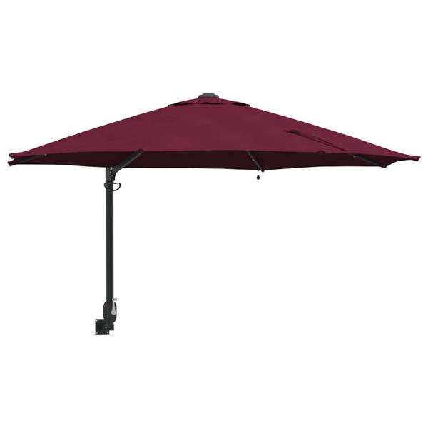 Wandmontierter Gartenparasol mit LEDs Bordeaux rot 248 cm