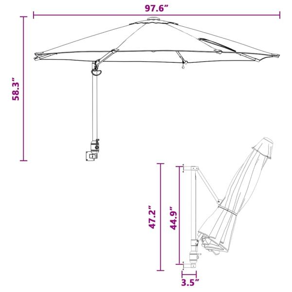 Wandmontierter Gartenparasol mit LEDs Bordeaux rot 248 cm
