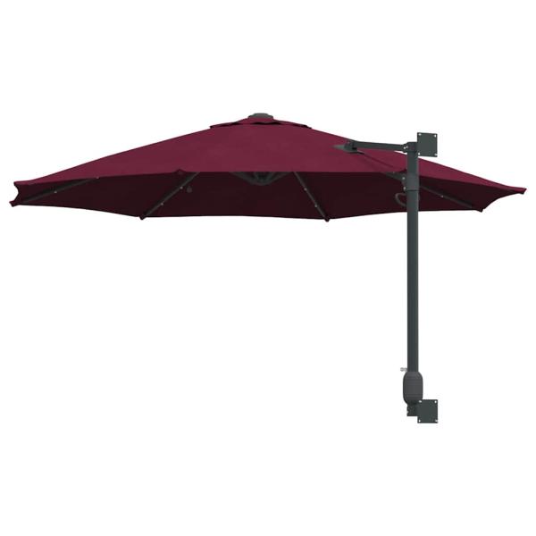 Wandmontierter Gartenparasol mit LEDs Bordeaux rot 248 cm