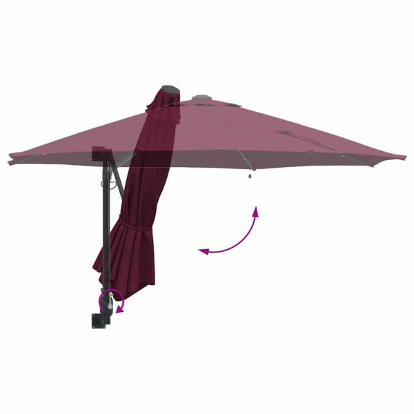 Wandmontierter Gartenparasol mit LEDs Bordeaux rot 248 cm