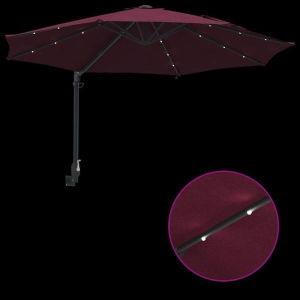 Wandmontierter Gartenparasol mit LEDs Bordeaux rot 248 cm