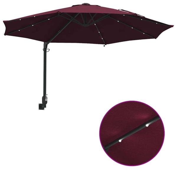 Wandmontierter Gartenparasol mit LEDs Bordeaux rot 248 cm