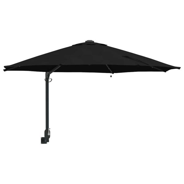 Wandmontierter Gartenparasol mit LEDs Schwarz 248 cm