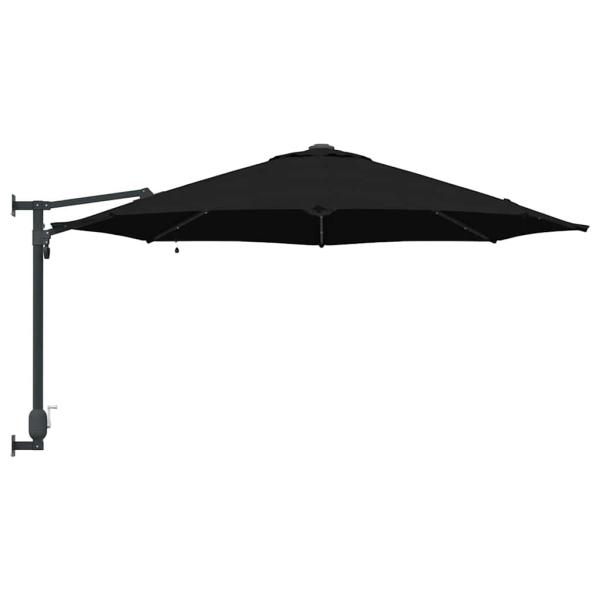 Wandmontierter Gartenparasol mit LEDs Schwarz 248 cm