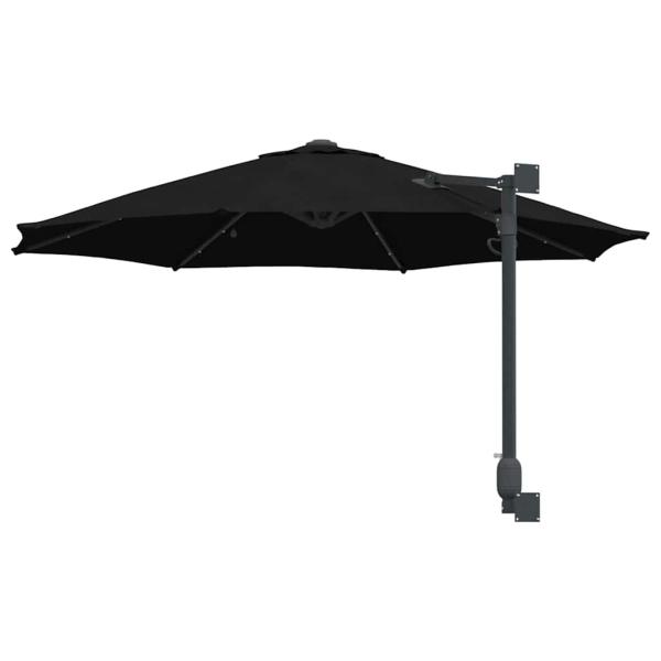 Wandmontierter Gartenparasol mit LEDs Schwarz 248 cm