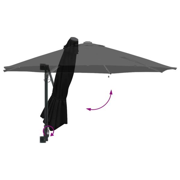 Wandmontierter Gartenparasol mit LEDs Schwarz 248 cm
