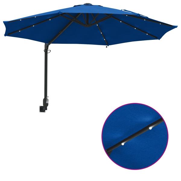 Wandmontierter Gartenparasol mit LEDs Azurblau 248 cm