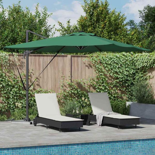 ARDEBO.de - Freischwingender Roma Parasol mit LEDs Grün 286x285x270 cm Aluminium