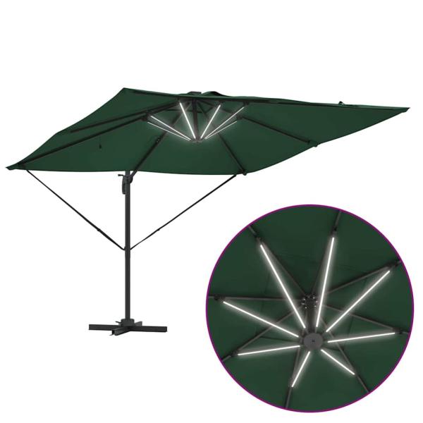 Freischwingender Roma Parasol mit LEDs Grün 286x285x270 cm Aluminium