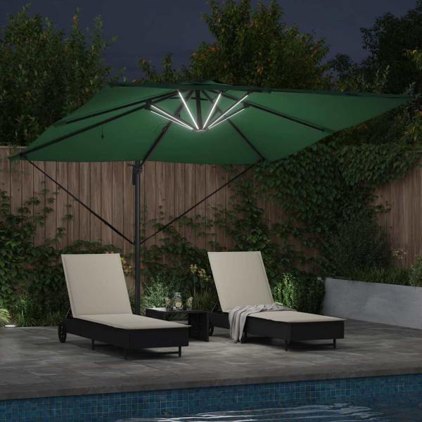 Freischwingender Roma Parasol mit LEDs Grün 286x285x270 cm Aluminium