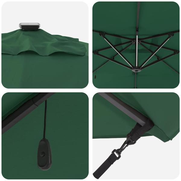 Freischwingender Roma Parasol mit LEDs Grün 286x285x270 cm Aluminium
