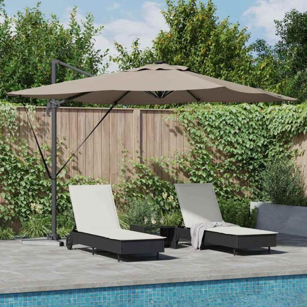 ARDEBO.de - Freischwingender Roma Parasol mit LEDs Taupe 286x285x270 cm Aluminium