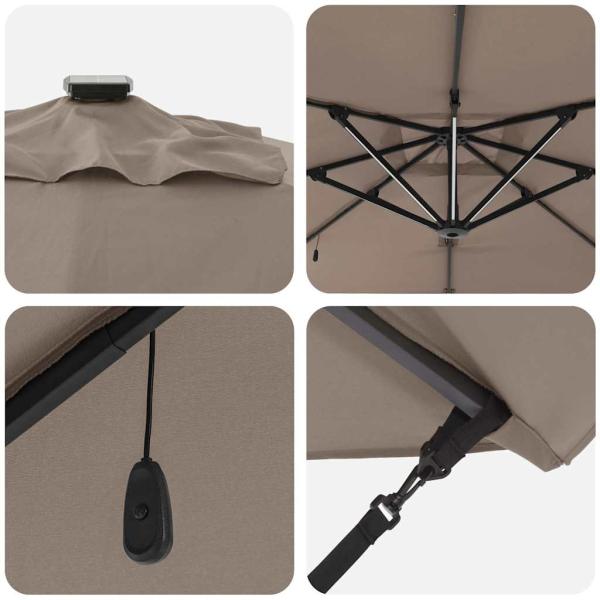 Freischwingender Roma Parasol mit LEDs Taupe 286x285x270 cm Aluminium