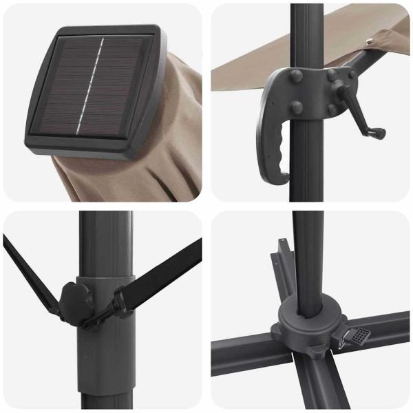 Freischwingender Roma Parasol mit LEDs Taupe 286x285x270 cm Aluminium