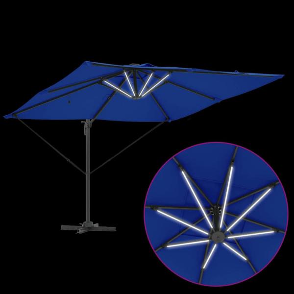 Freischwingender Roma Sonnenschirm mit LEDs Azurblau 286x285x270 cm Aluminium