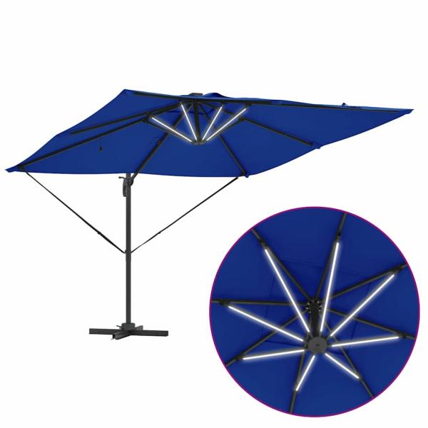 Freischwingender Roma Sonnenschirm mit LEDs Azurblau 286x285x270 cm Aluminium